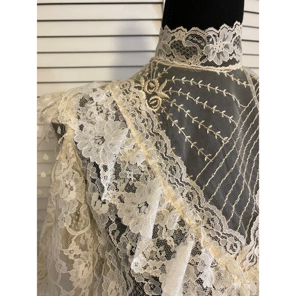 Vintage 1970s Victorian Look Lace‎ Blouse - Picture 7 of 8